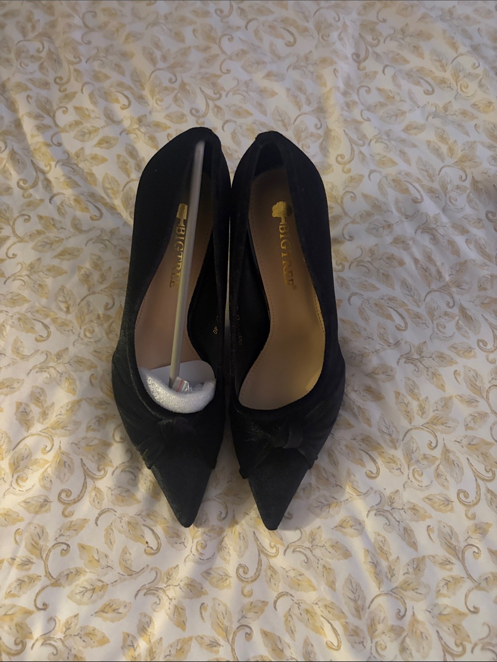 Brighton Black Pointed Toe Heels with Knot Accent